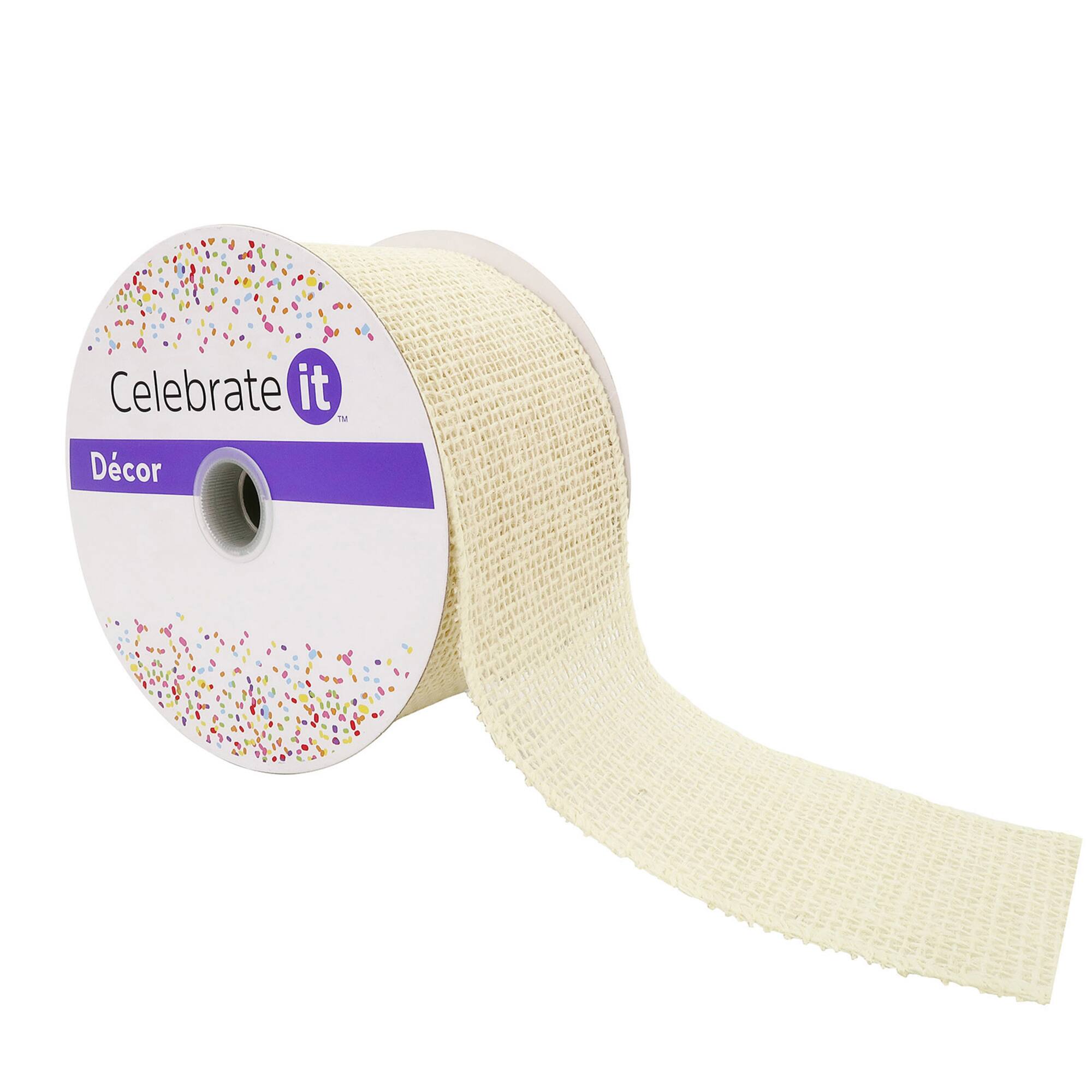 2.5" x 25ft. Ivory Wired Faux Burlap Ribbon by Celebrate It™
